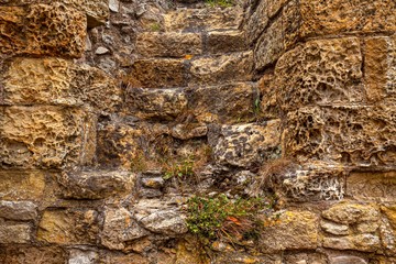 Part of medieval walls of Scarborough Castle. Great Britain.