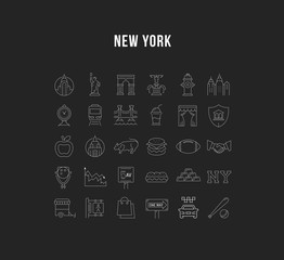 Set Vector Flat Line Icons New York