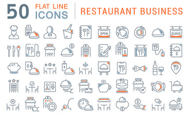 Set Vector Line Icons of Restaurant Business