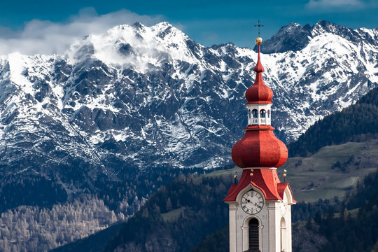 Church in the mountains in Pfunds Tyrol Austria