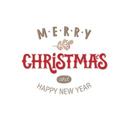 Merry Christmas and Happy New Year typography vector design for greeting cards and poster, hand lettering inscription. Festive poster template