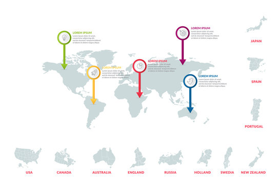 infographic data design with world map . business infographic concept for presentations, banner, workflow layout, process diagram, flow chart