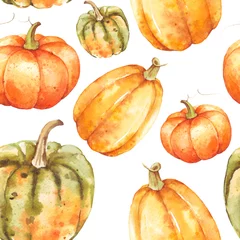 Printed kitchen splashbacks Watercolor set 1 Hand drawn watercolor pumpkins fall seamless pattern on isolated white background. Watercolor illustration. Hand drawing. It is perfect for thanksgiving cards or posters, hal