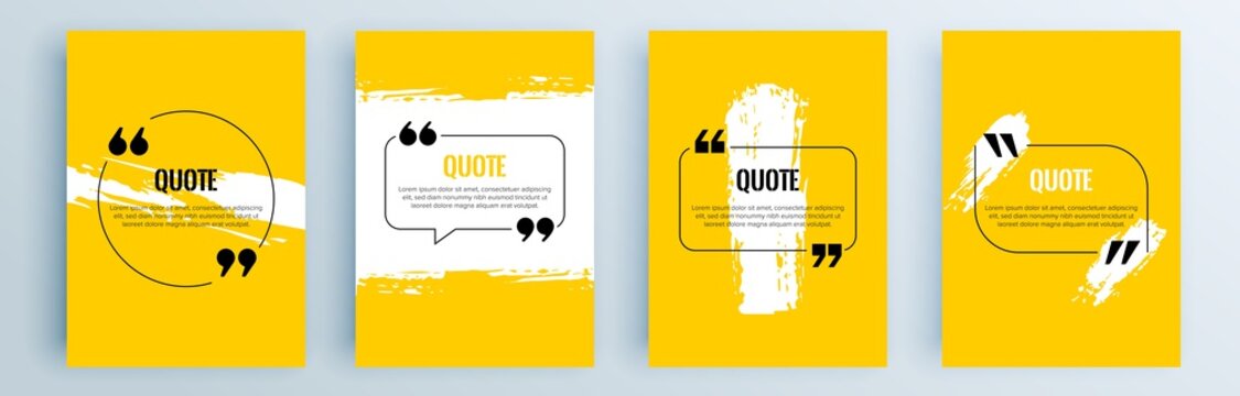 Quote frames blank templates set. Text in brackets, citation empty speech bubbles, quote bubbles. Textbox isolated on color background. Vector illustration.