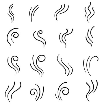 Collection of steam icon for design template, smell sign, wave logo and smoke symbol with Creative doodle abstract concept, vector illustration