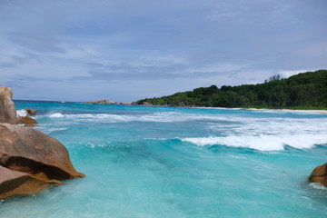 Panoramic view on a beautiful Seychelles beach