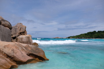 Panoramic view on a beautiful Seychelles beach