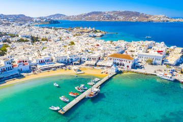 Panoramic view of Mykonos town, Cyclades islands, Greece