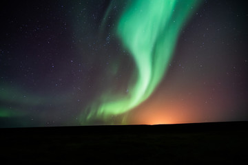 Northern lights during the night in north Iceland