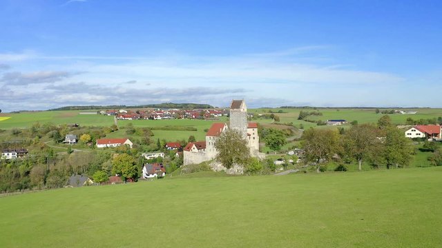 Aerial view, flight along Katzenstein Castle near Dischingen, Ostalb, Swabian Alb, Baden-Wuerttemberg, Germany