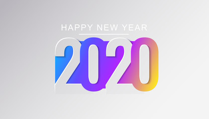 Happy New Year banner template. Creative paper cut 2020 number in insta color round frames. Minimalist winter season congratulations 3d postcard design. Stylish Xmas wishes. Vector illustration