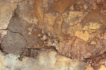 Cracked and peeling paint old wall background.