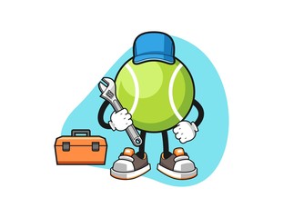 Tennis ball mechanic cartoon. Mascot Character vector.
