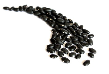 Black beans on white background.  Different forms of dry beans.  Black Bean Grains.