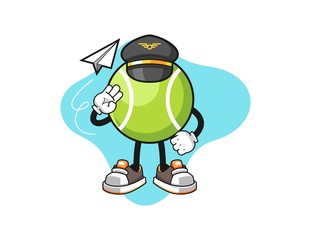 Tennis ball pilot cartoon. Mascot Character vector.