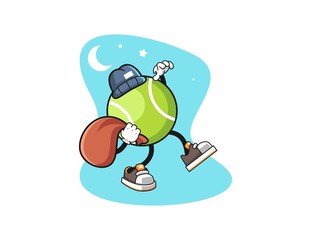 Tennis ball thief cartoon. Mascot Character vector.