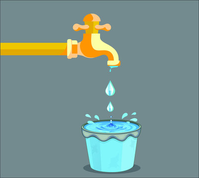 vector illustration of water pouring the bucket and dropping outside the bucket