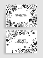 Hand drawn autumn holidays illustration. Creative ink art work. Actual vector drawing. Thanksgiving Day set: food, drinks, things