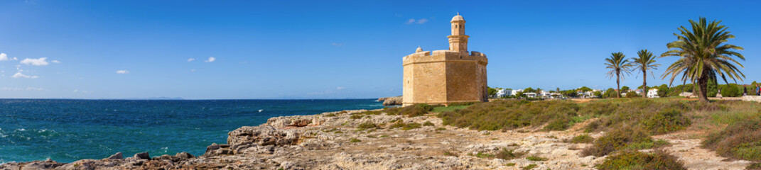Fototapeta na wymiar Castell de Sant Nicolau, the 17th century fortress at the entrance of Ciutadella port. Menorca, Spain
