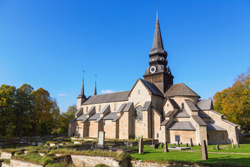 Fototapeta na wymiar Varnhems abbey church with cemetery