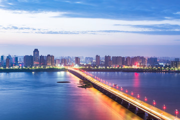 Fototapeta premium City Center sunrise, foggy morning 