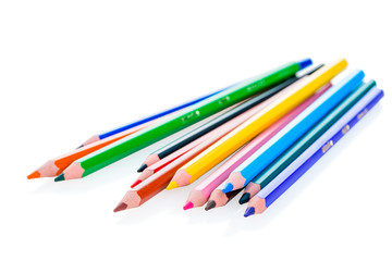 set of color pencils on a white background is isolated