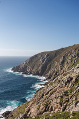 Fototapeta na wymiar Beautiful landscape scenery of Cape Finisterre. Mountain ocean shore in Spain