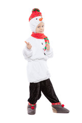 Little nice boy in a snowman costum