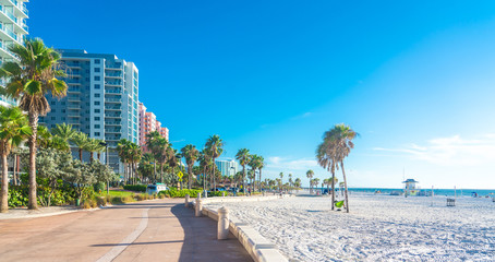 Clearwater beach with beautiful white sand in Florida USA