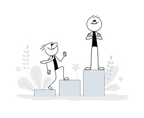 Stick men standing on the podium, business concept cartoon vector illustration