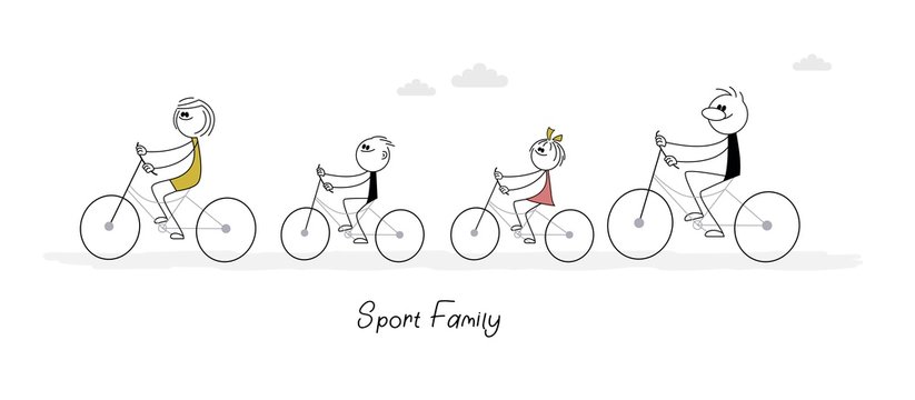 Happy family riding a bike. Healthy lifestyle. Vector