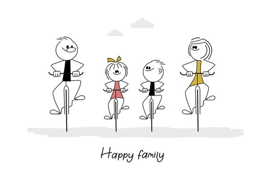 Happy family riding a bike. Healthy lifestyle. Vector