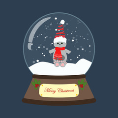 Cat in christmas costume in snowball