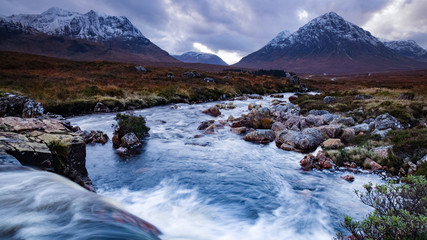 buchaille etive mor and the pass of glencoe in the argyll region of the highlands of scotland during an autumn wintry storm © Andy Morehouse