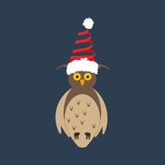 Owl in christmas costume illustration