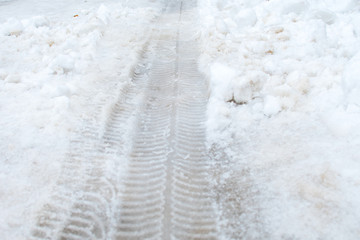 trail from the car in snowy weather