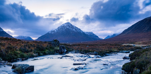 buchaille etive mor and the pass of glencoe in the argyll region of the highlands of scotland during an autumn wintry storm © Andy Morehouse