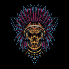 skull indian triangle badge vector illustration 