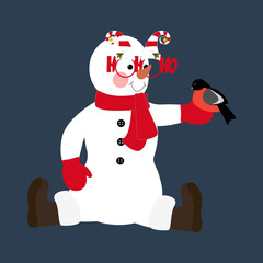 Snowman in christmas costume illustration
