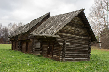 Fototapeta na wymiar Barns (granary, warehouse, storehouse). Kostroma region. The end of the 19th century.