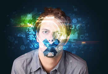 Biometric identification and Facial recognition system concept.