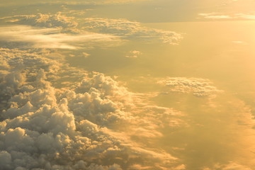  yellow sky and beautiful clouds. During the setting sun Viewed from a high angle on the plane