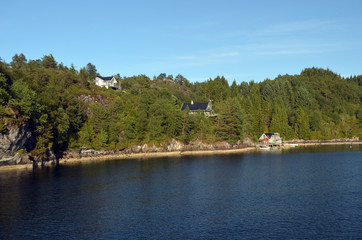 Obraz premium Tourism vacation and travel. On the board of Flam - Bergen ferry. Sognefjord, Norway, Scandinavia.