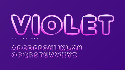 Funny violet vector alphabet, uppercase letter set, font, typography