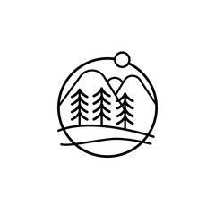 Forest logo. Simple line art. Minimalism. Nature landscape. Flat style. Vector illustration