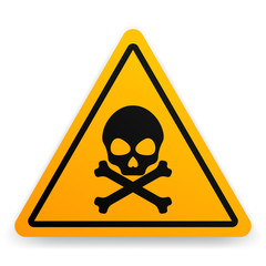 Skull warning yellow sign, vector.