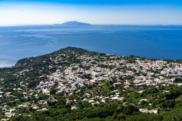 Fototapeta na wymiar Stunning panorama of Capri from Monte Solaro (589 m.), the highest point on Capri, Campania, Italy