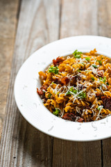 Pasta with sauce and sun-dried tomatoes