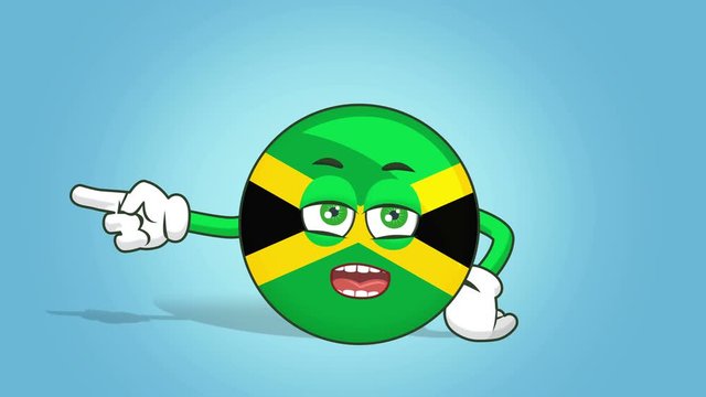 Cartoon Icon Flag of Jamaica Face Animation Left Pointer Grumble Displeased. with Alpha Matte