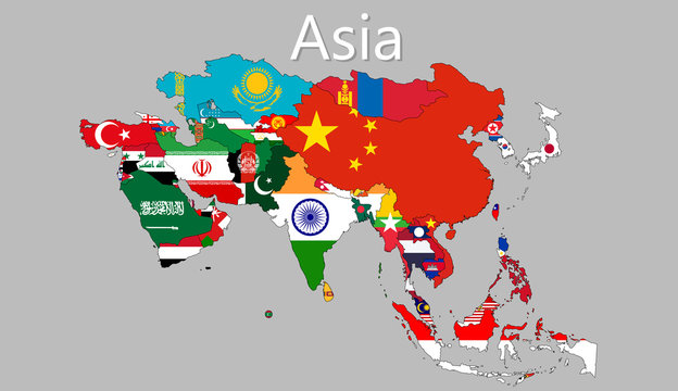Vector map of Asia separate layers and names clearly, easy to use, illustration.
